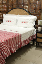 Bedsheets - Queen Premium check floral embroidery bedsheet Xmas theme edition