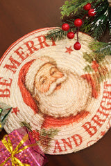 Vintage Santa "Be Merry And Bright" Woven Coaster