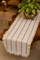Onam Striped Table Runner with Ruffled Edges - 8seater
