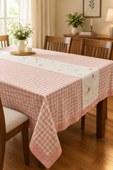 Table cloth - Check embroidery (6Seater- Peach)
