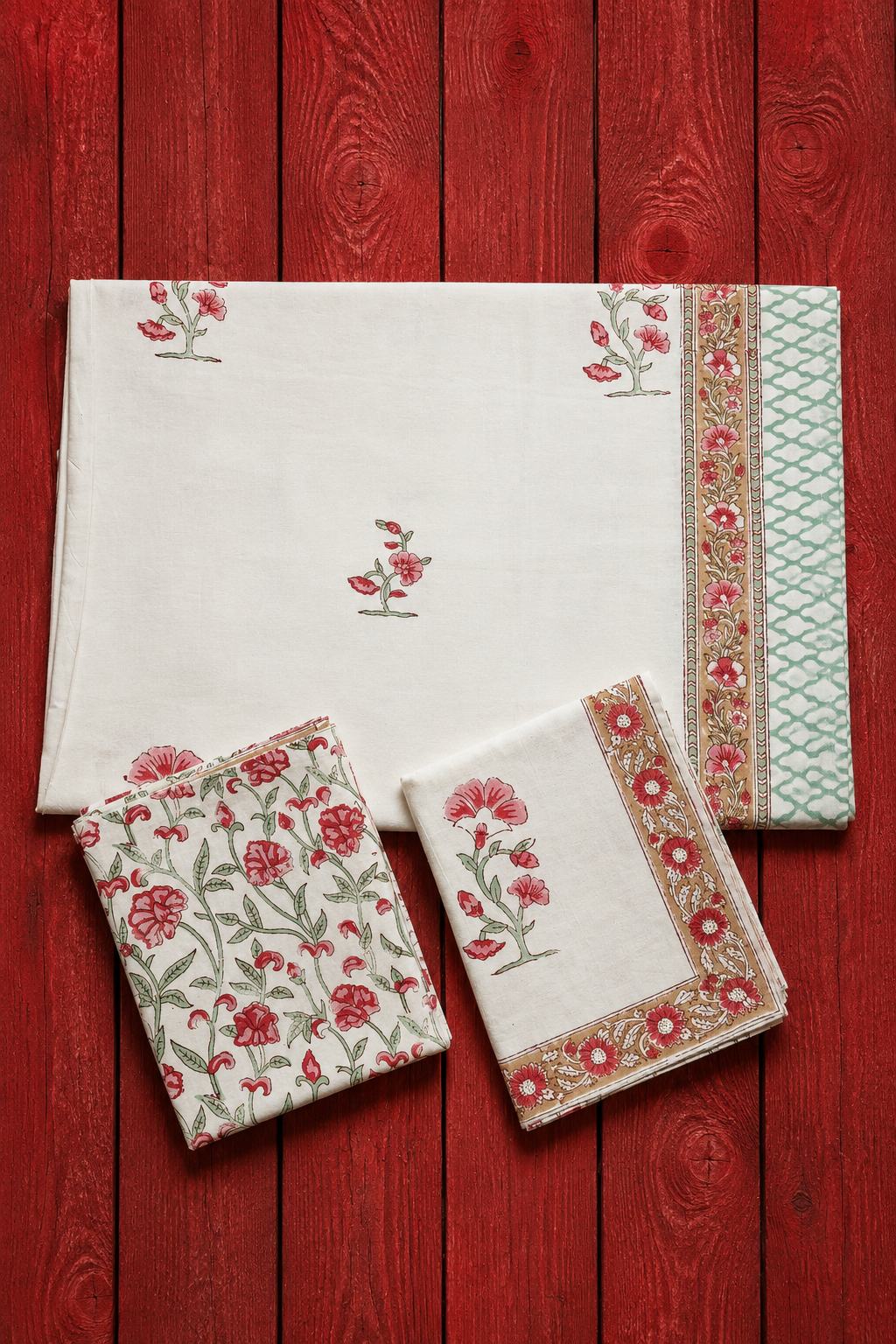 Bedsheets - Queen percale cotton handblock white lily bedsheets