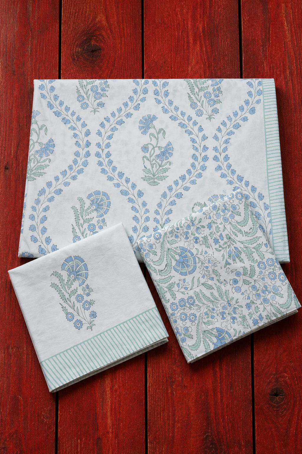 Bedsheets - Queen percale cotton handblock white lily bedsheets