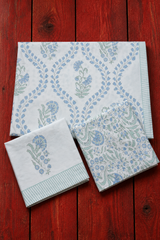 Bedsheets - Queen percale cotton handblock white lily bedsheets
