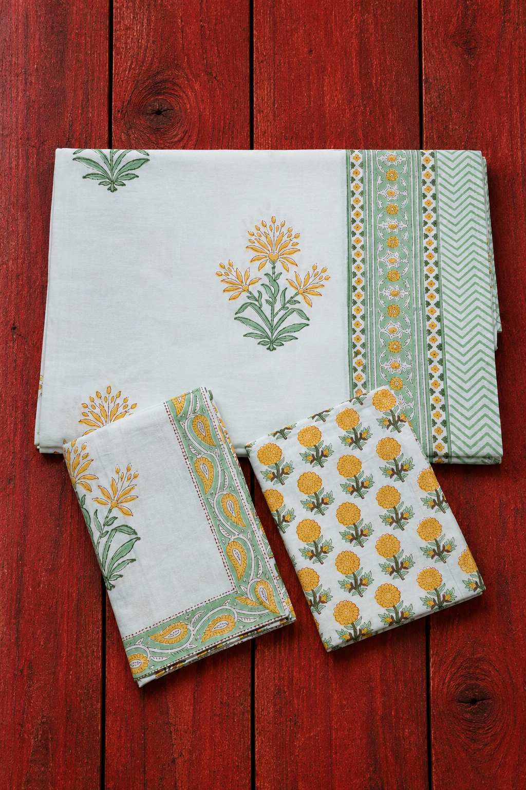 Bedsheets - Queen percale cotton handblock white lily bedsheets