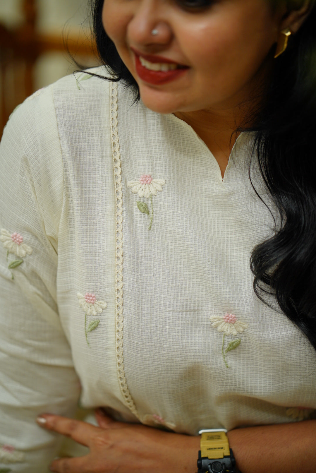 Kota Embroidery Dress : Pink and White