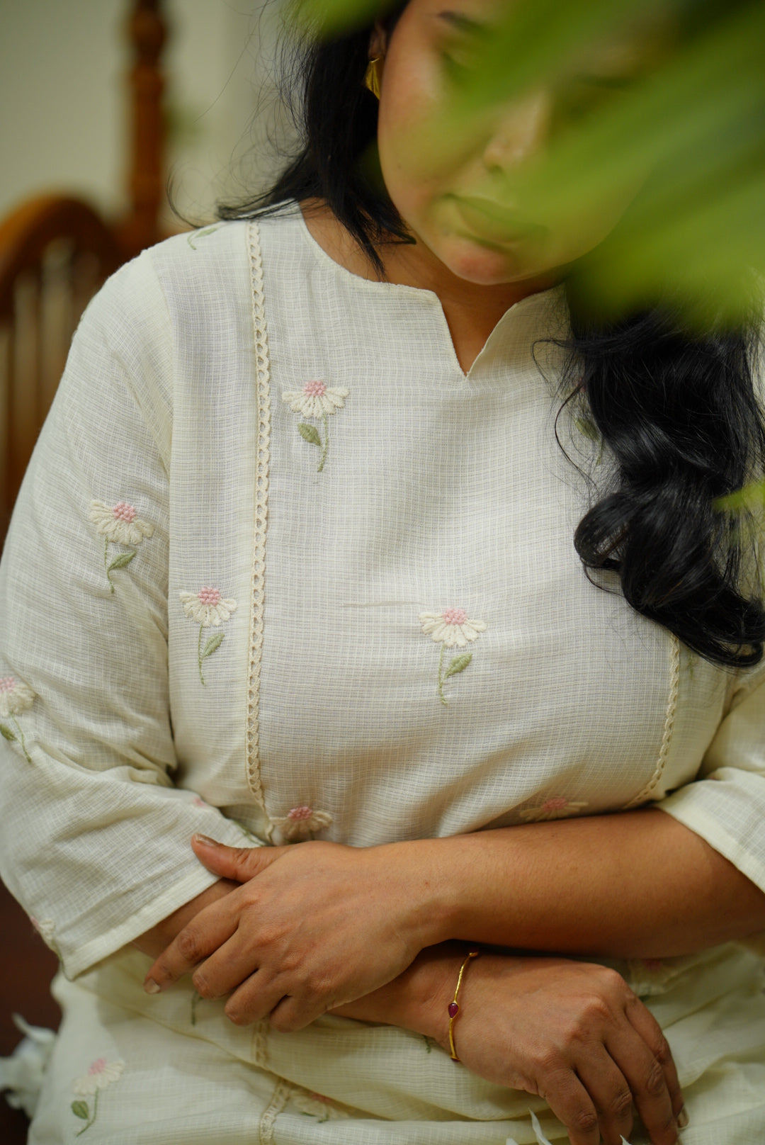 Kota Embroidery Dress : Pink and White