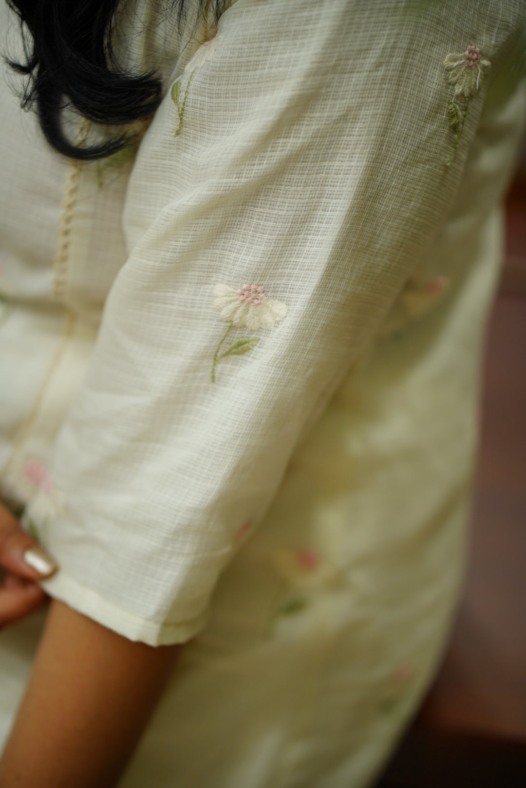 Kota Embroidery Dress : Pink and White