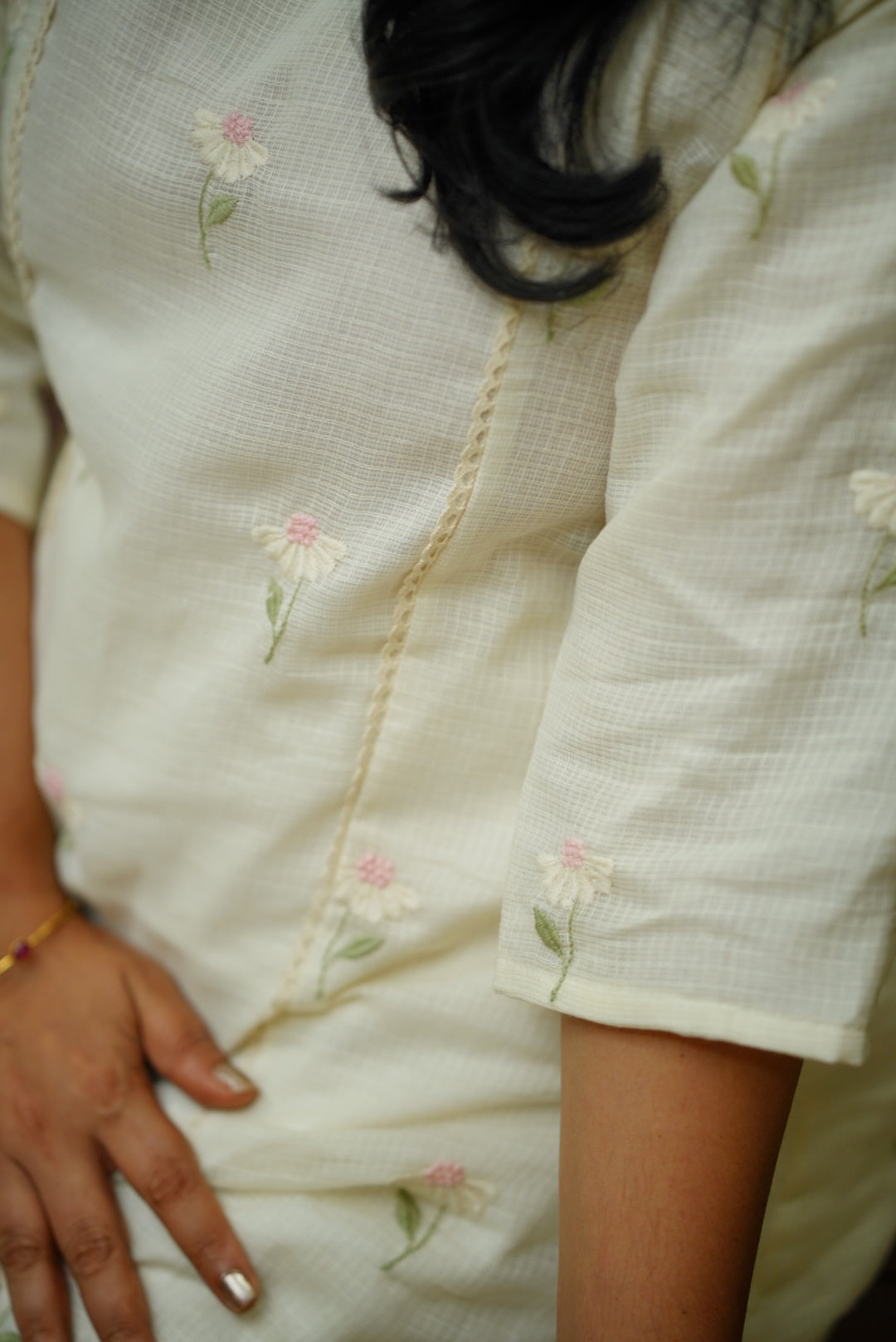 Kota Embroidery Dress : Pink and White