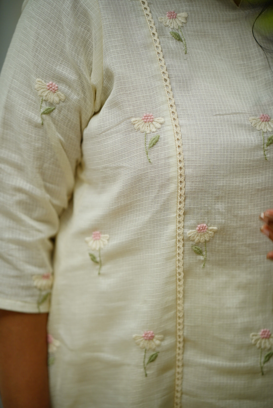 Kota Embroidery Dress : Pink and White