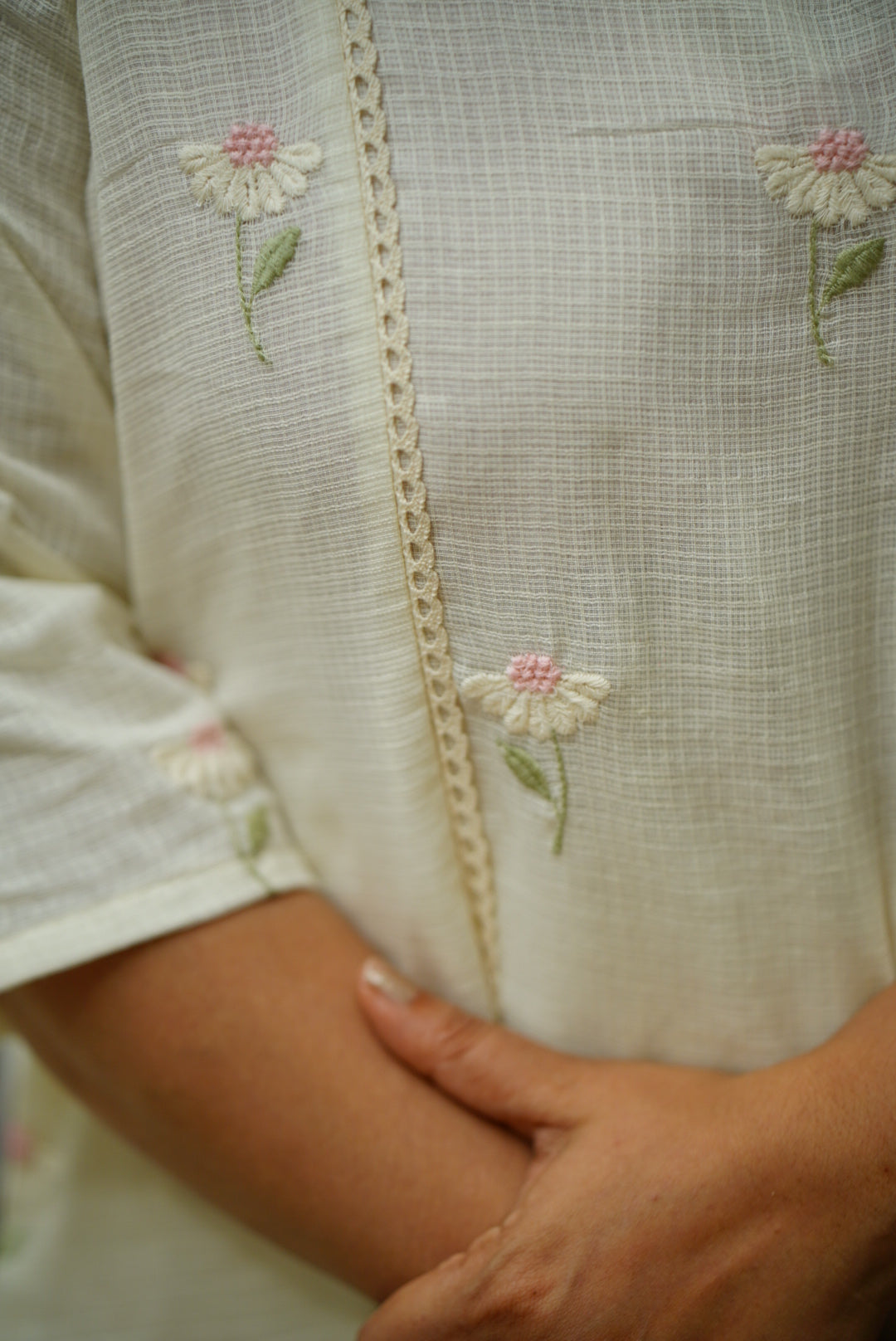 Kota Embroidery Dress : Pink and White