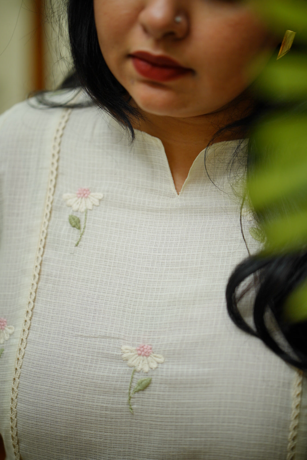 Kota Embroidery Dress : Pink and White