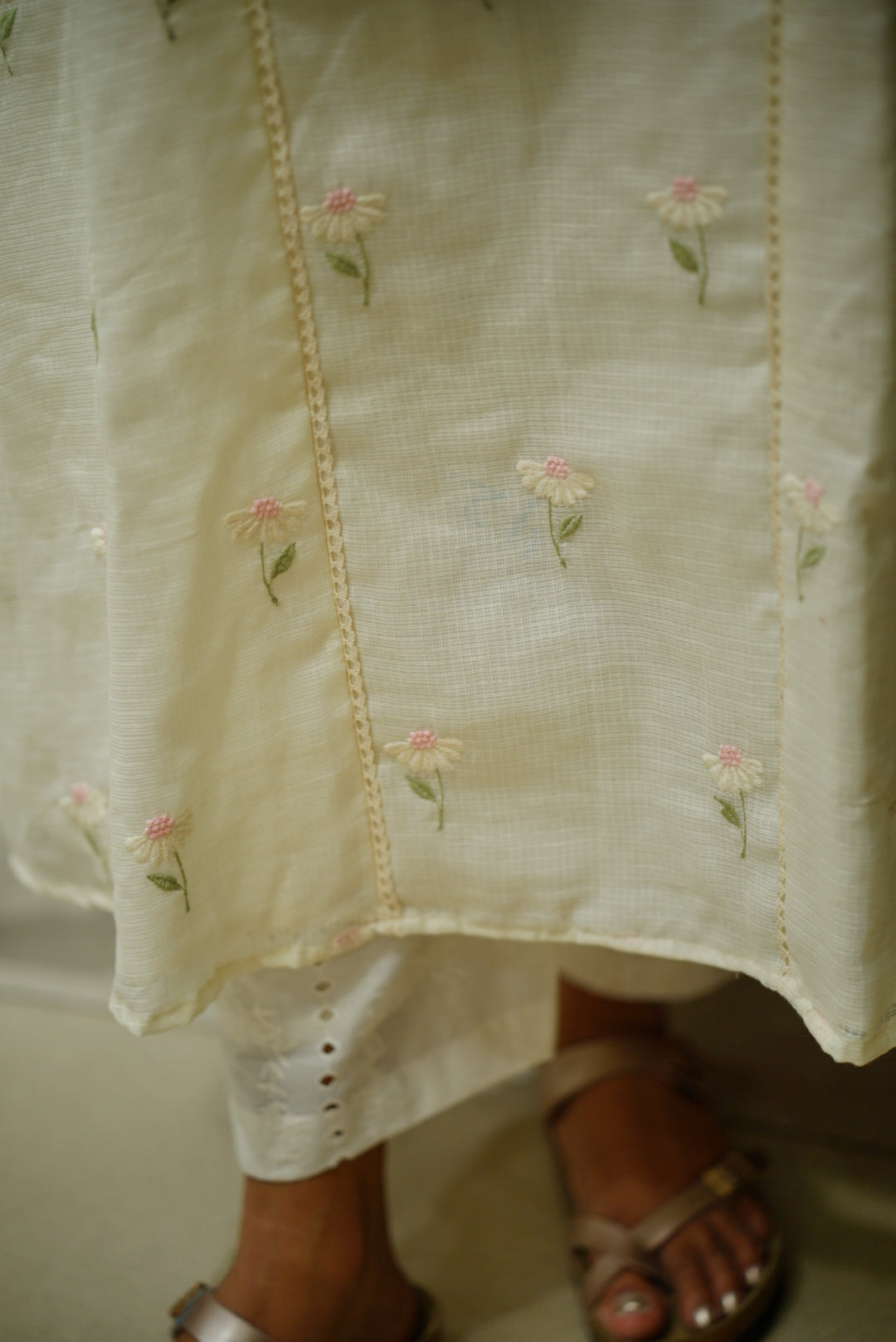 Kota Embroidery Dress : Pink and White