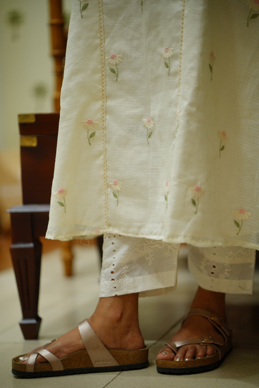 Kota Embroidery Dress : Pink and White