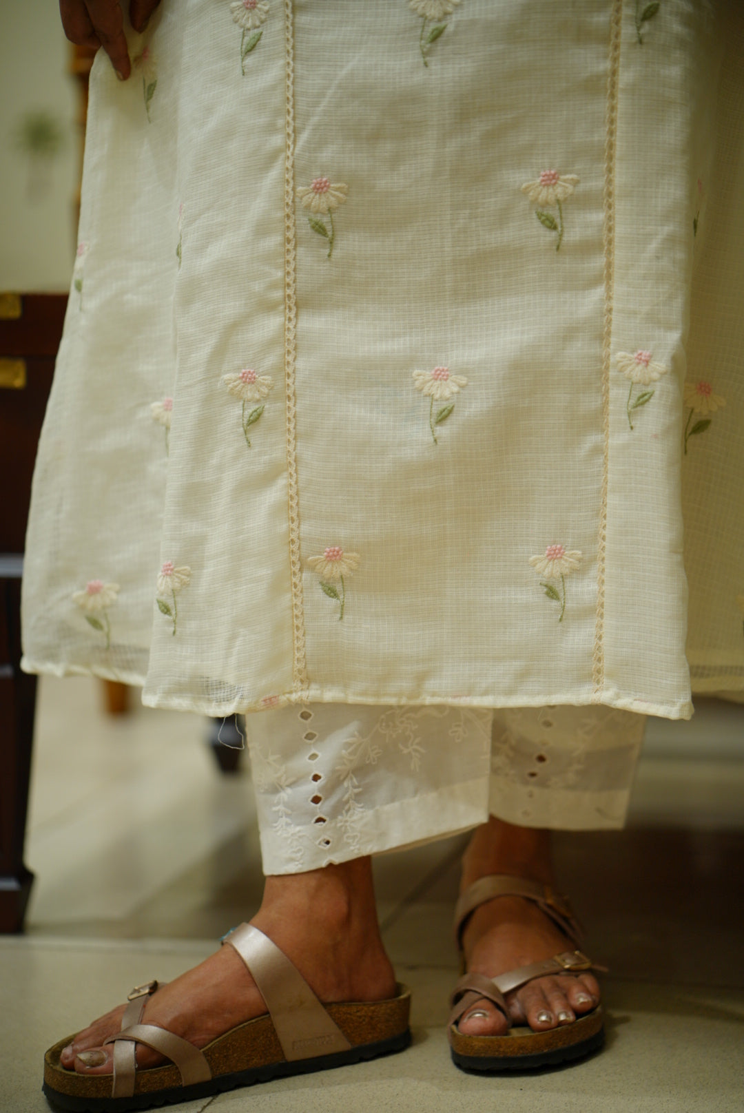 Kota Embroidery Dress : Pink and White
