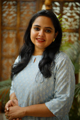 Slub silk embroidery kurti - Blue