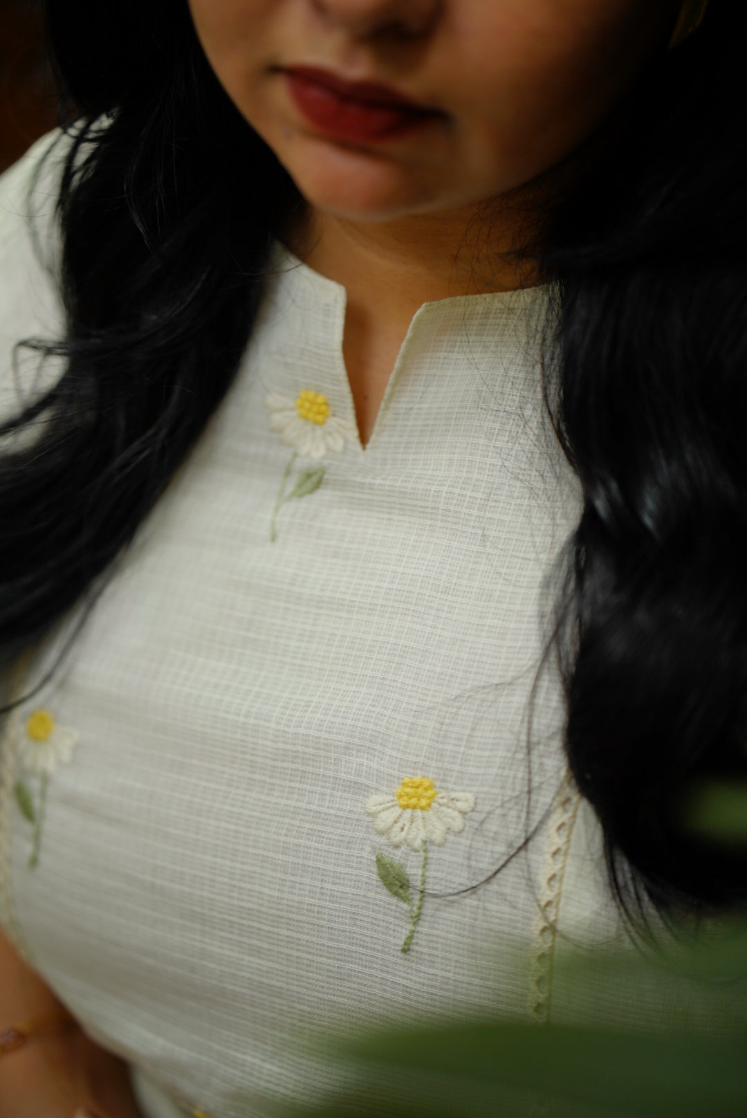 Kota Embroidery - White and Yellow
