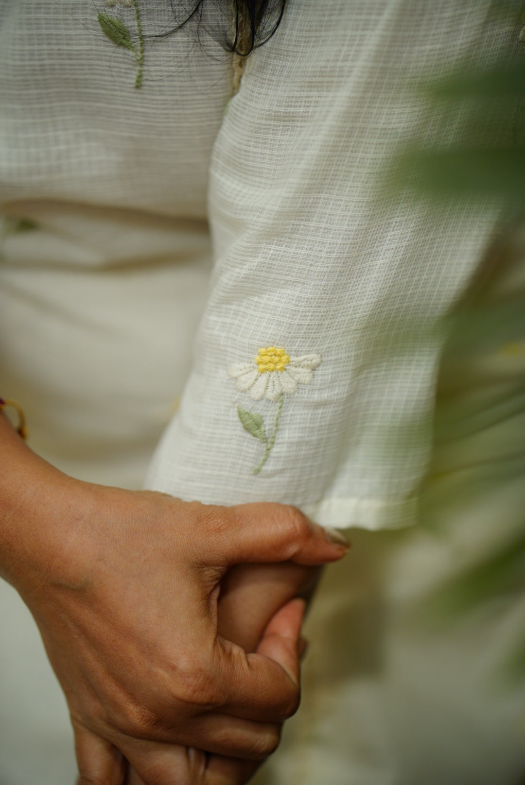 Kota Embroidery - White and Yellow