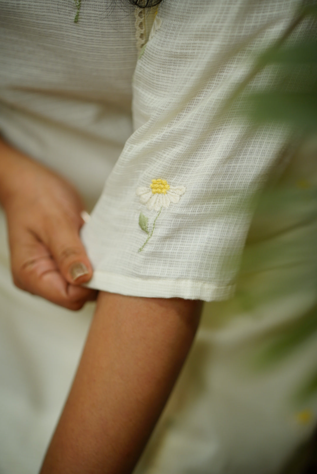 Kota Embroidery - White and Yellow