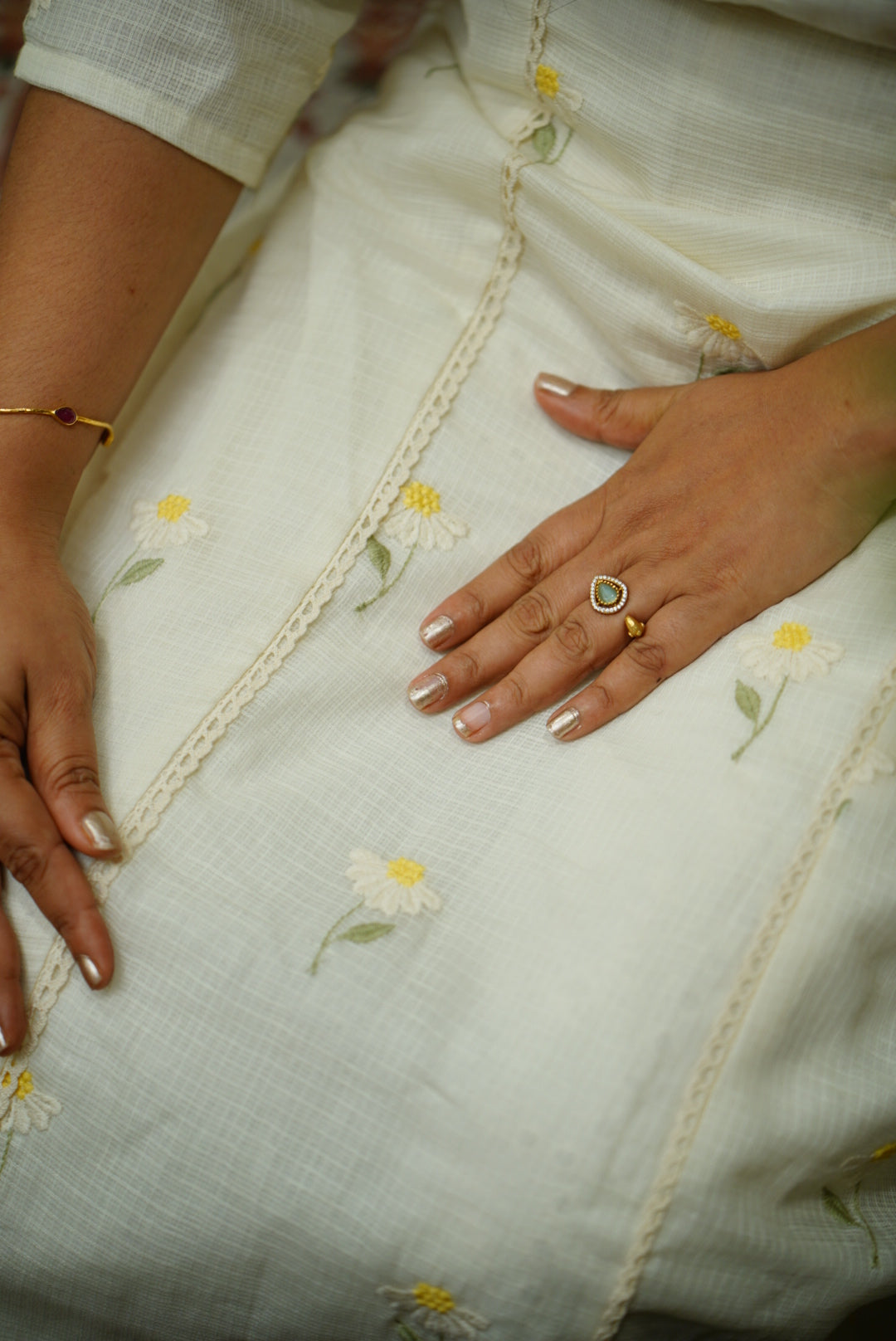 Kota Embroidery - White and Yellow