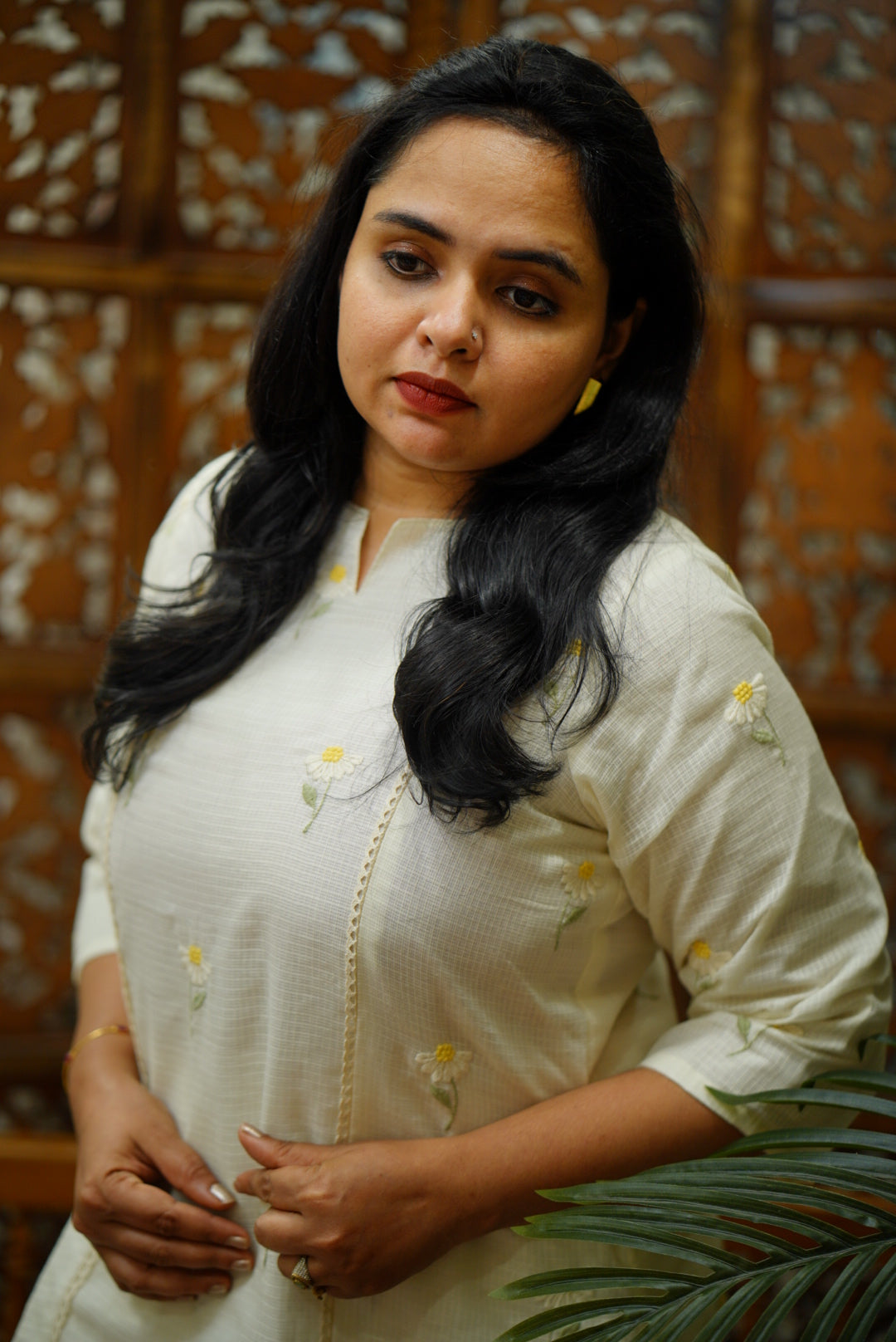 Kota Embroidery - White and Yellow