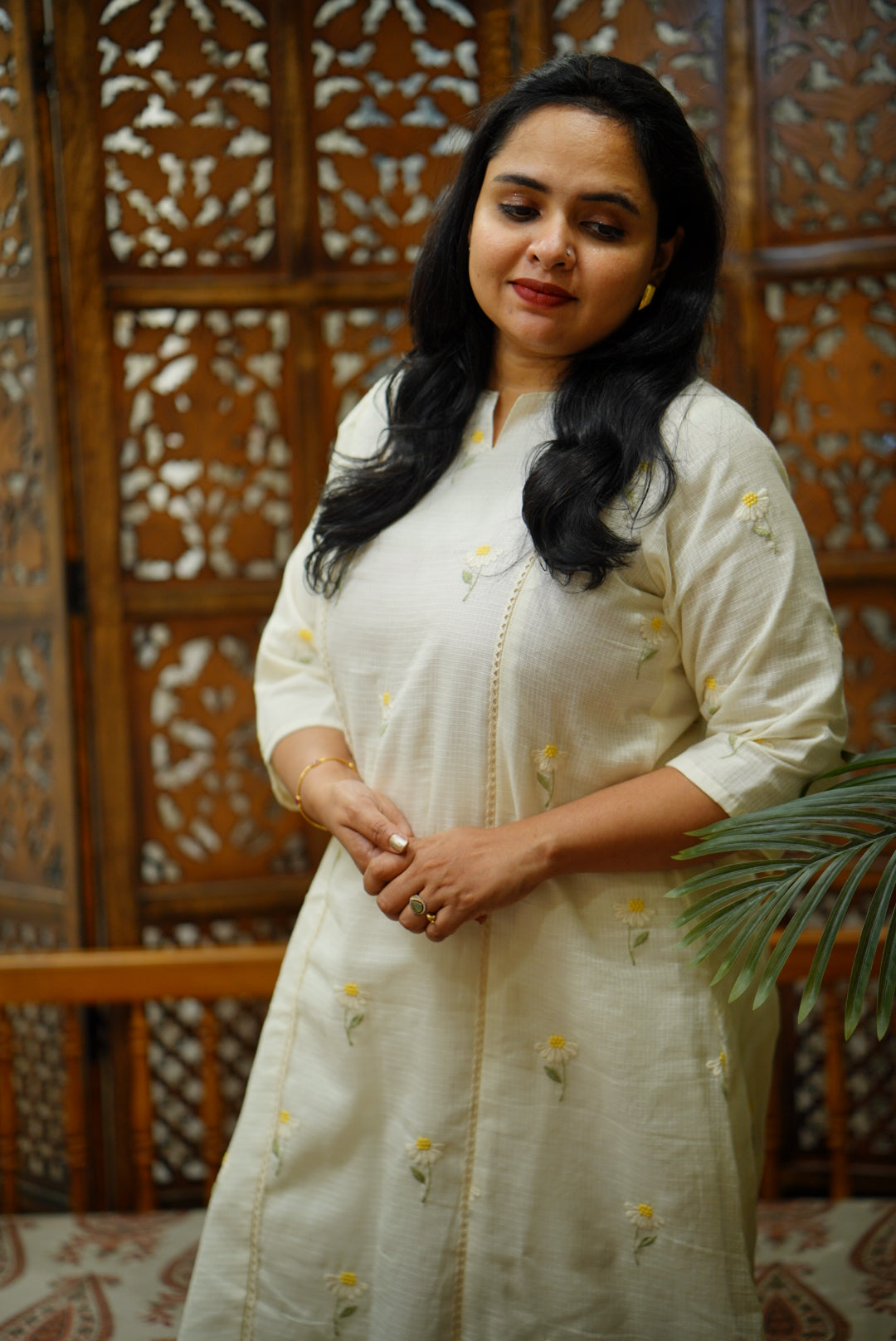 Kota Embroidery - White and Yellow