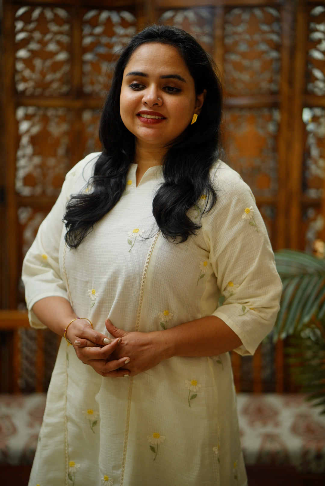 Kota Embroidery - White and Yellow