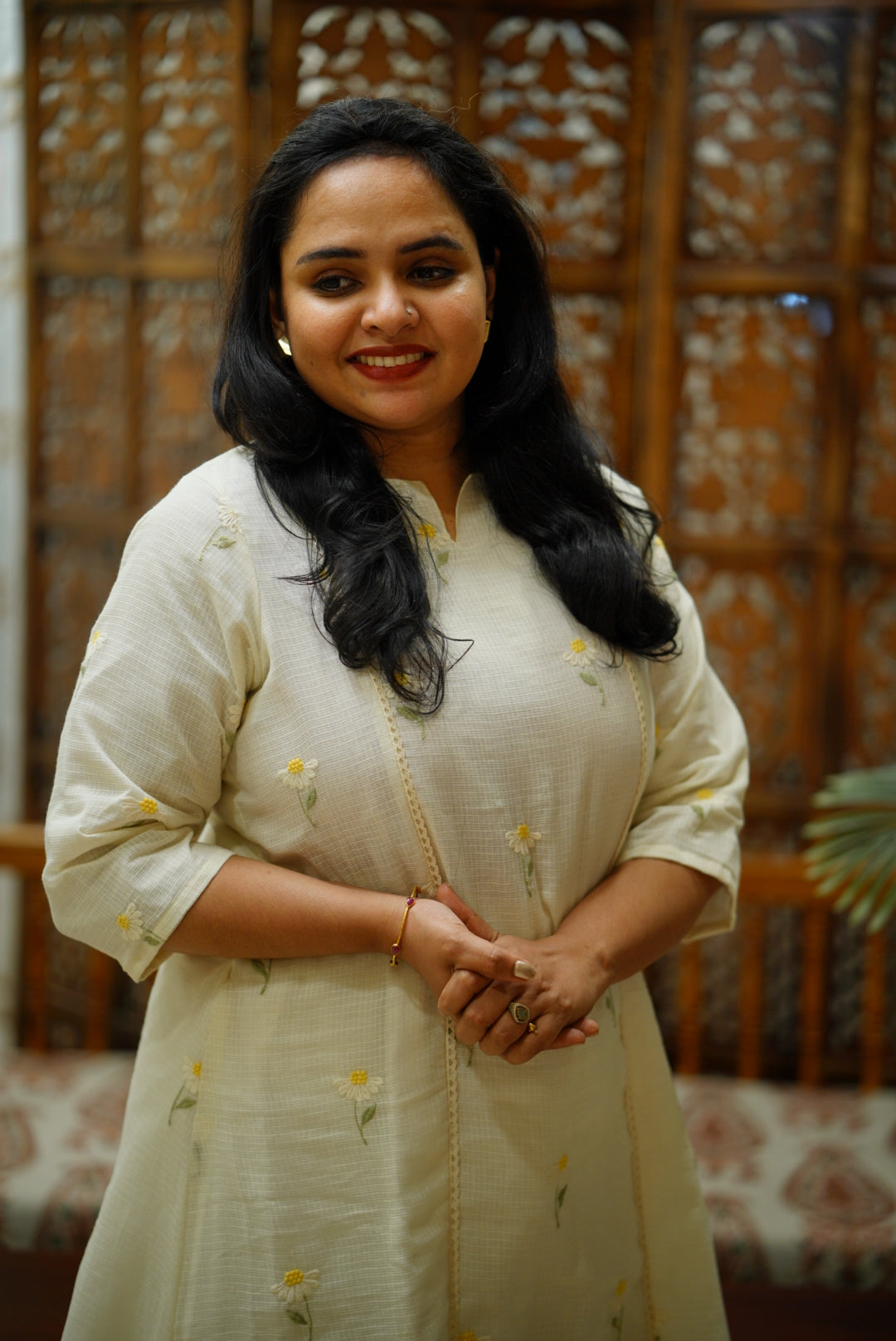 Kota Embroidery - White and Yellow