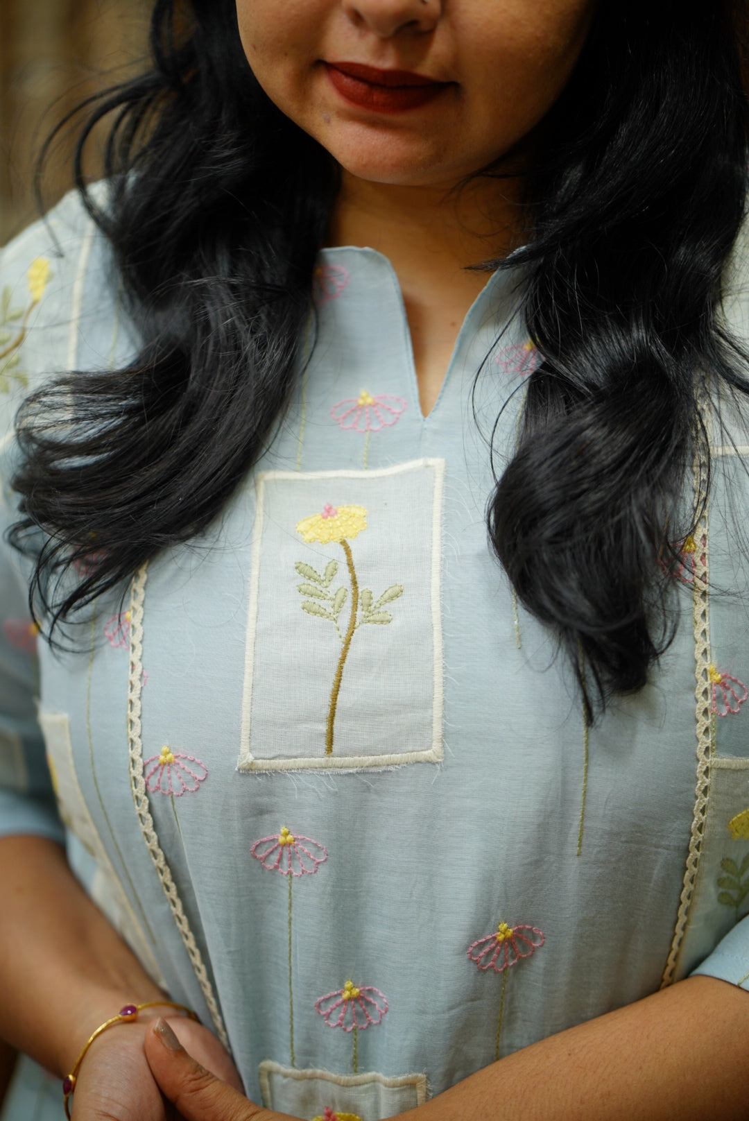Blue Embroidery Kurti Dress
