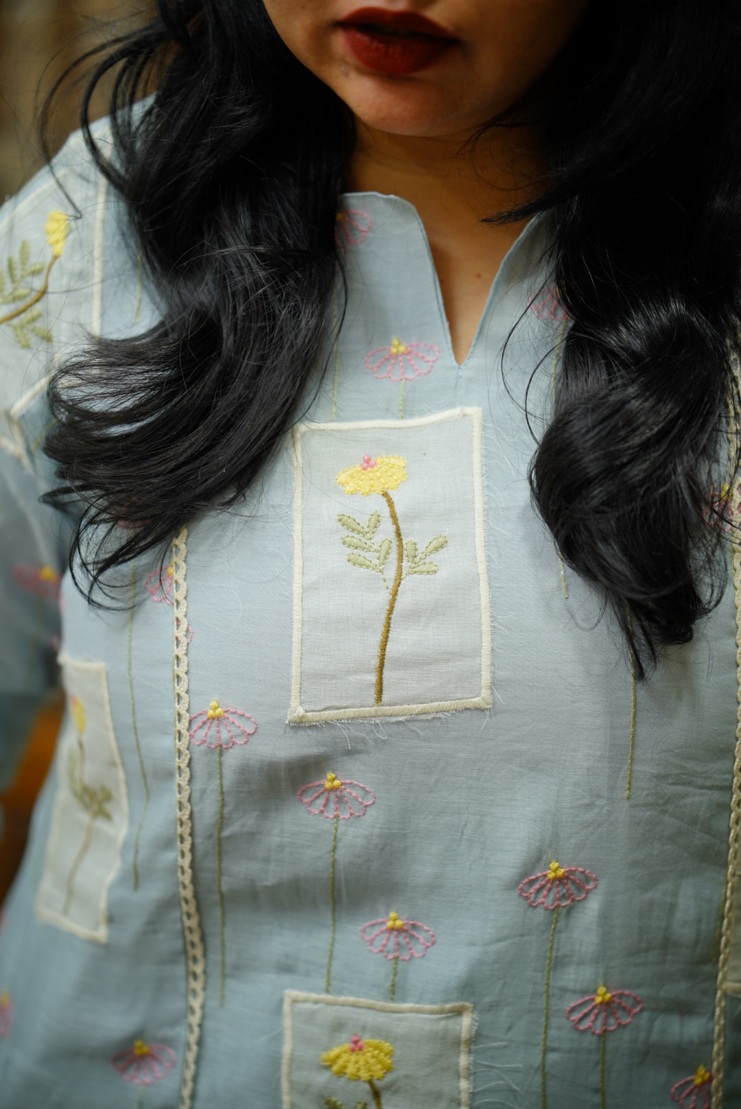 Blue Embroidery Kurti Dress