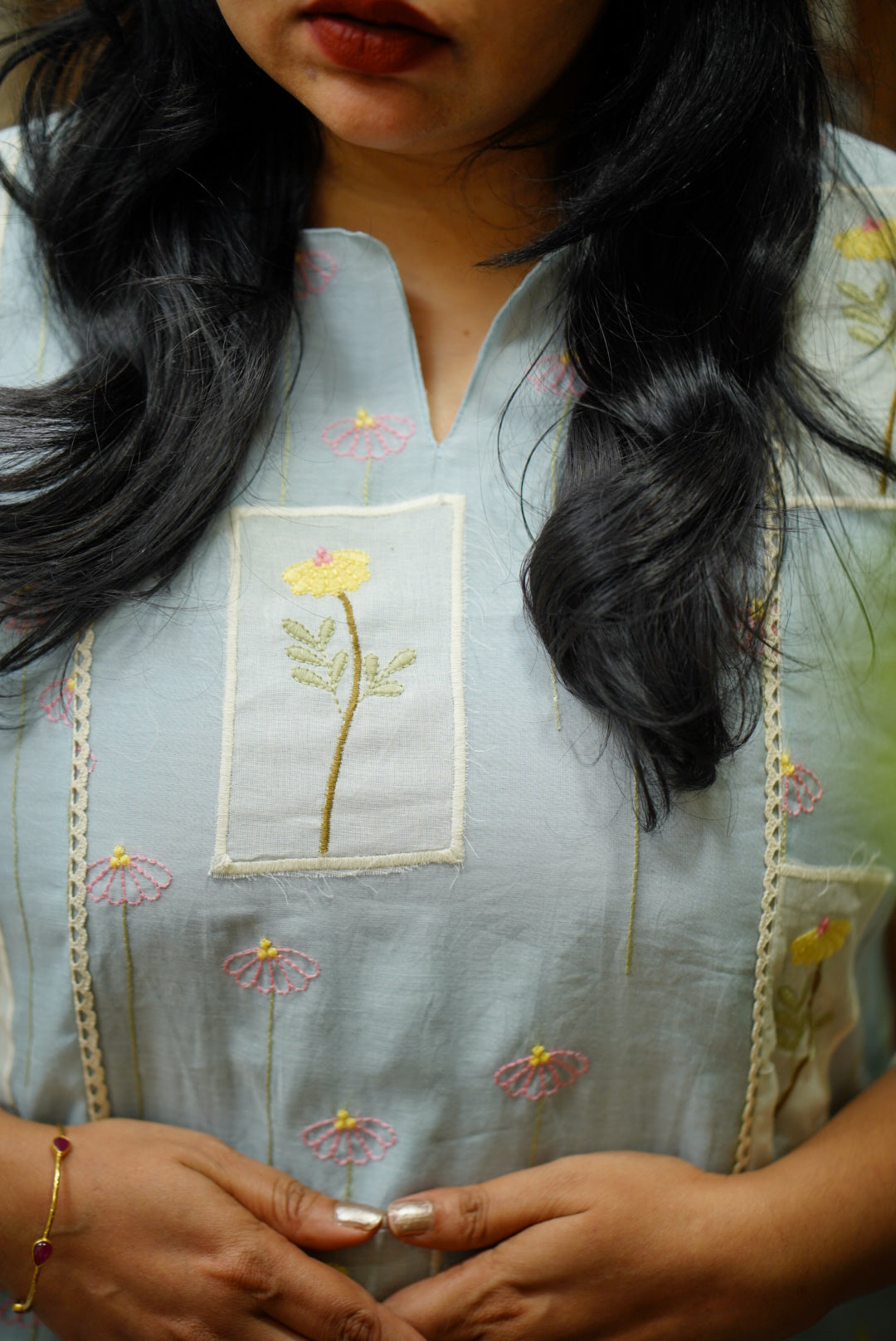 Blue Embroidery Kurti Dress