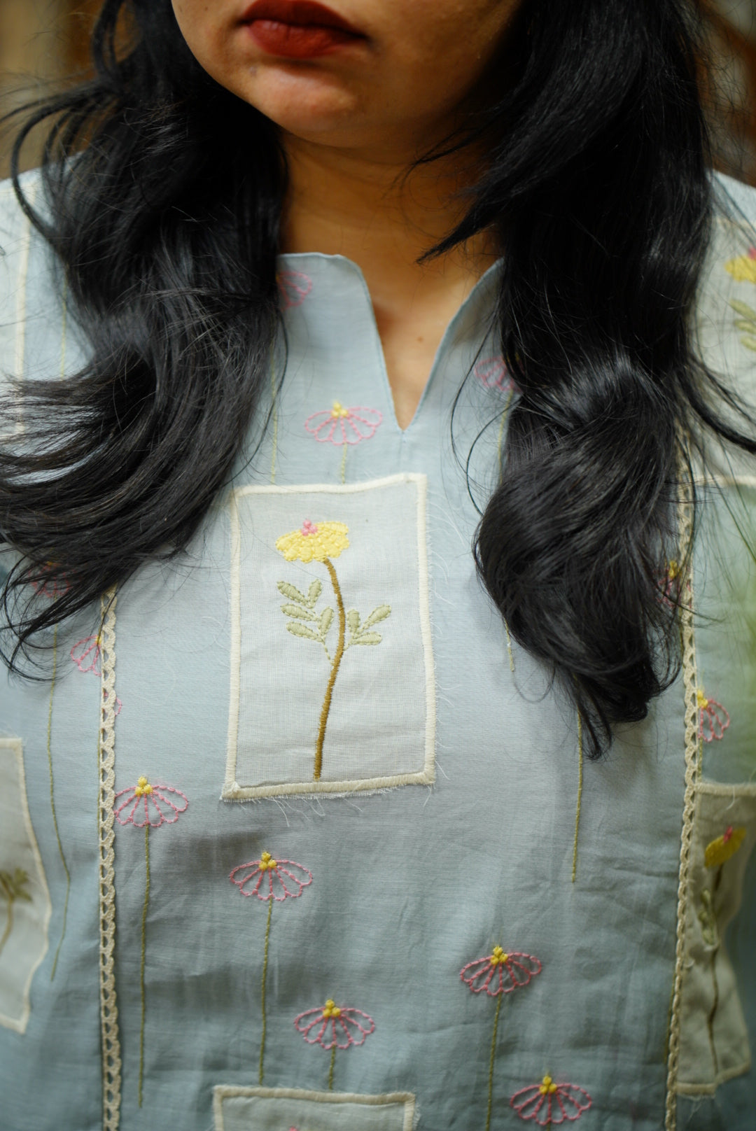 Blue Embroidery Kurti Dress