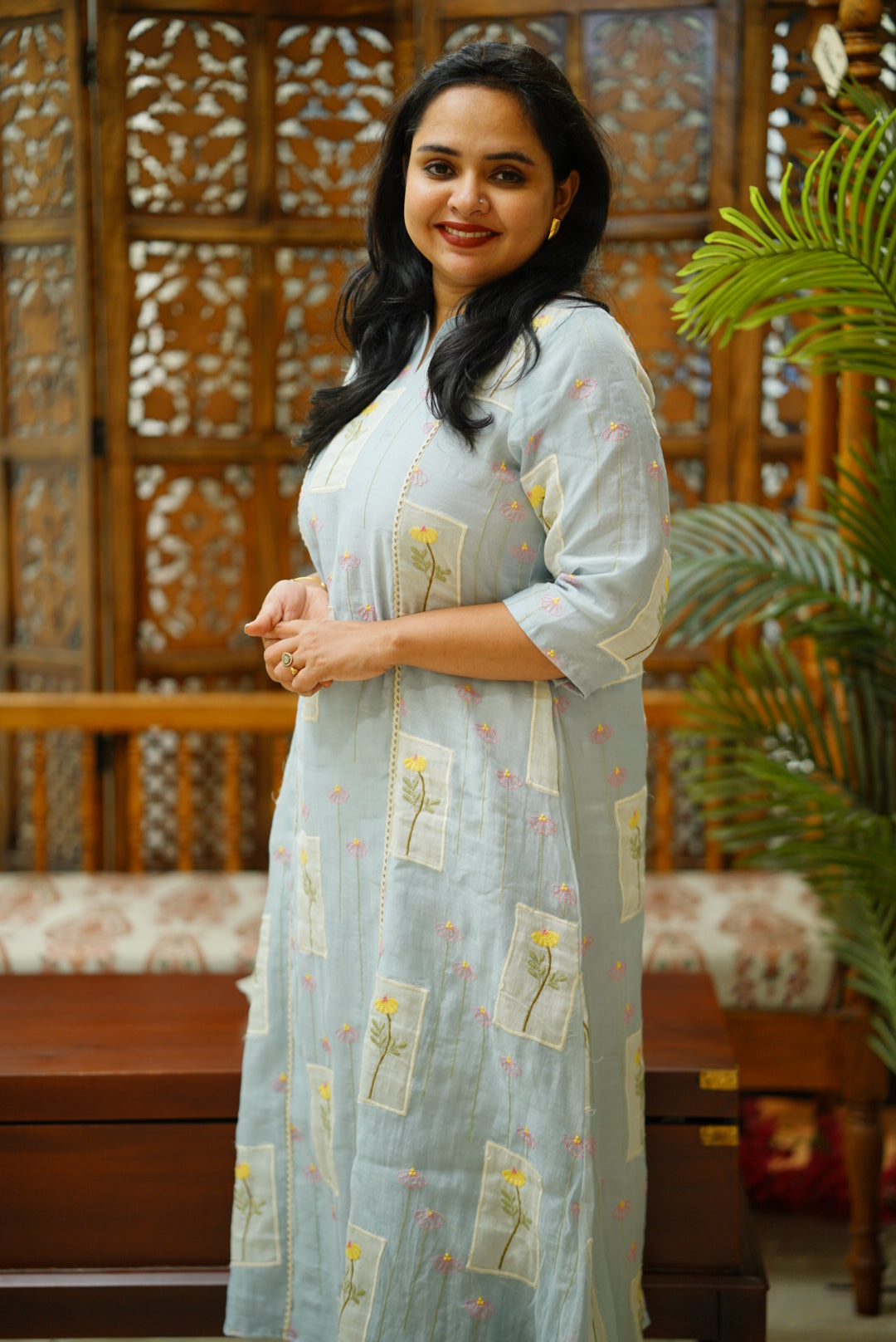 Blue Embroidery Kurti Dress