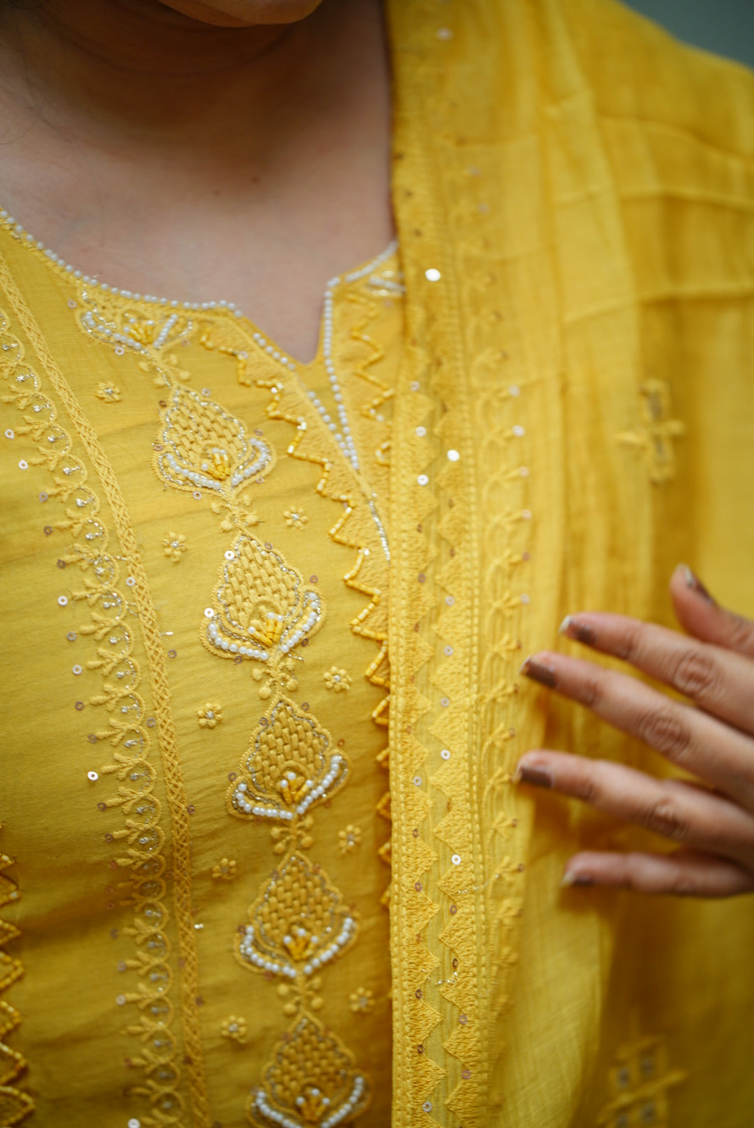 Stitched salwar set : chikankari pattern 2