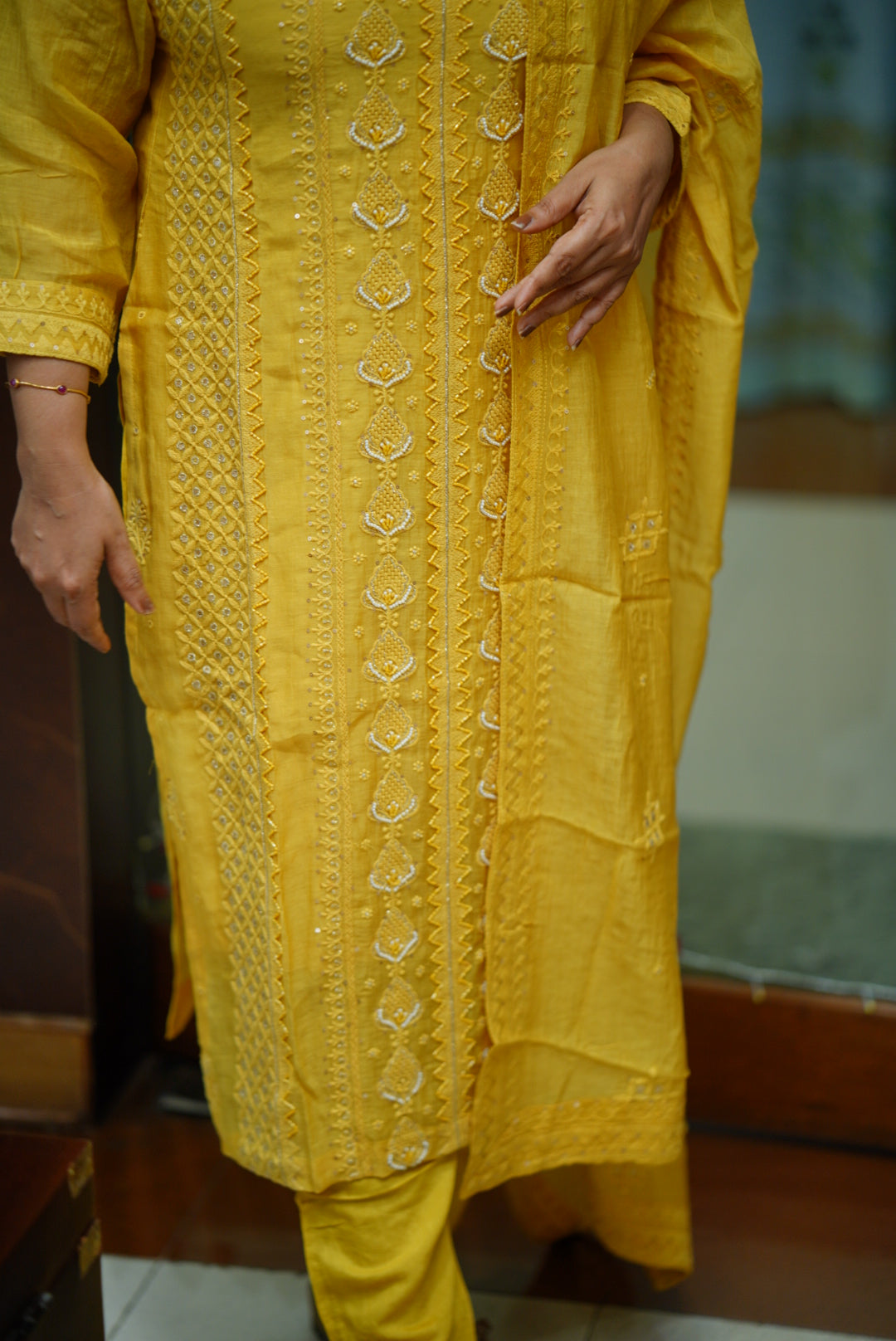 Stitched salwar set : chikankari pattern 2
