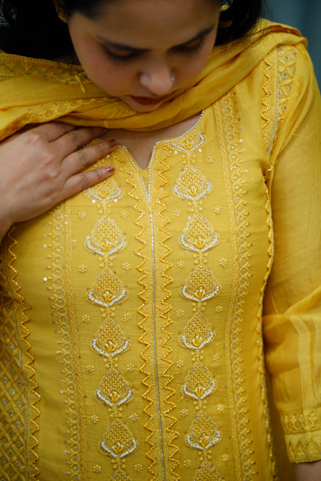 Stitched salwar set : chikankari pattern 2