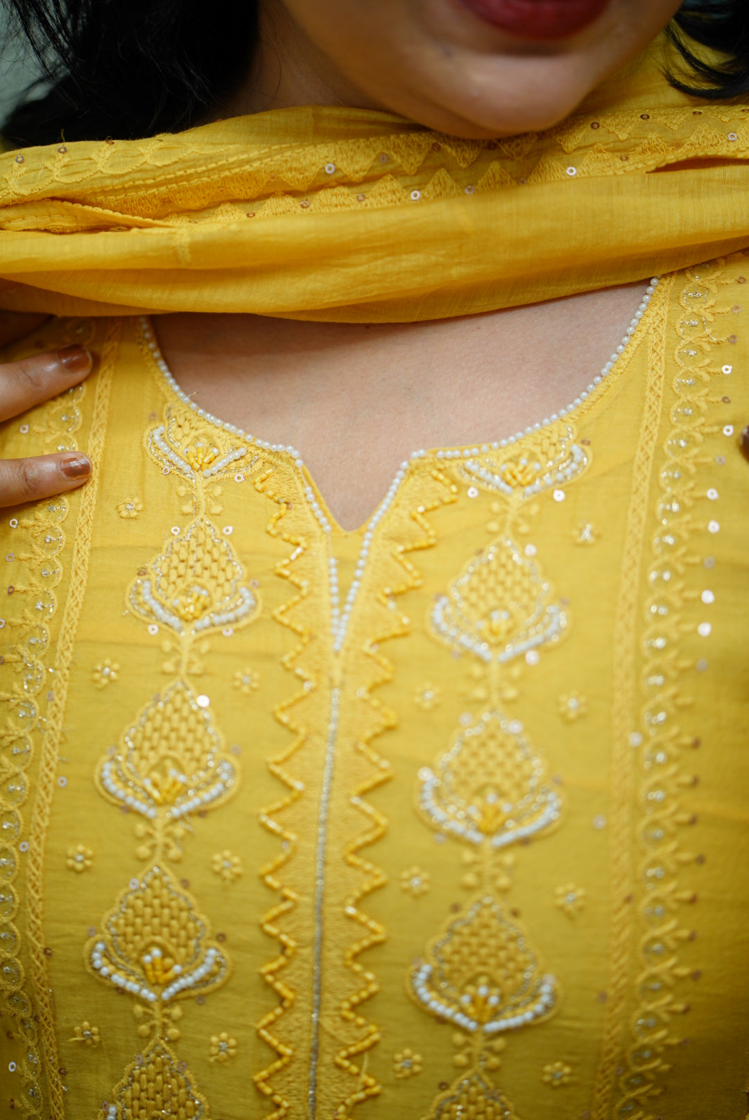 Stitched salwar set : chikankari pattern 2
