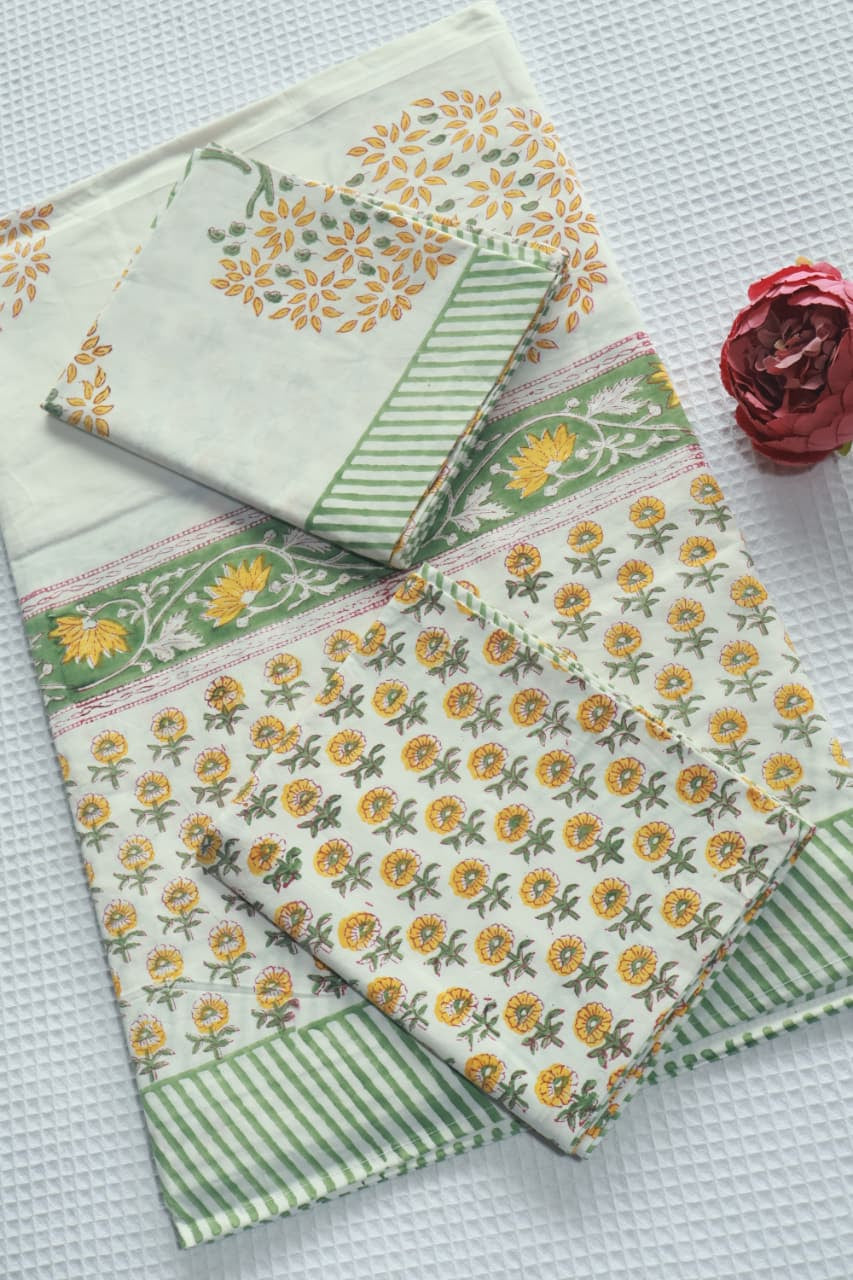 Queen : Percale Handblock Cotton Bedsheet