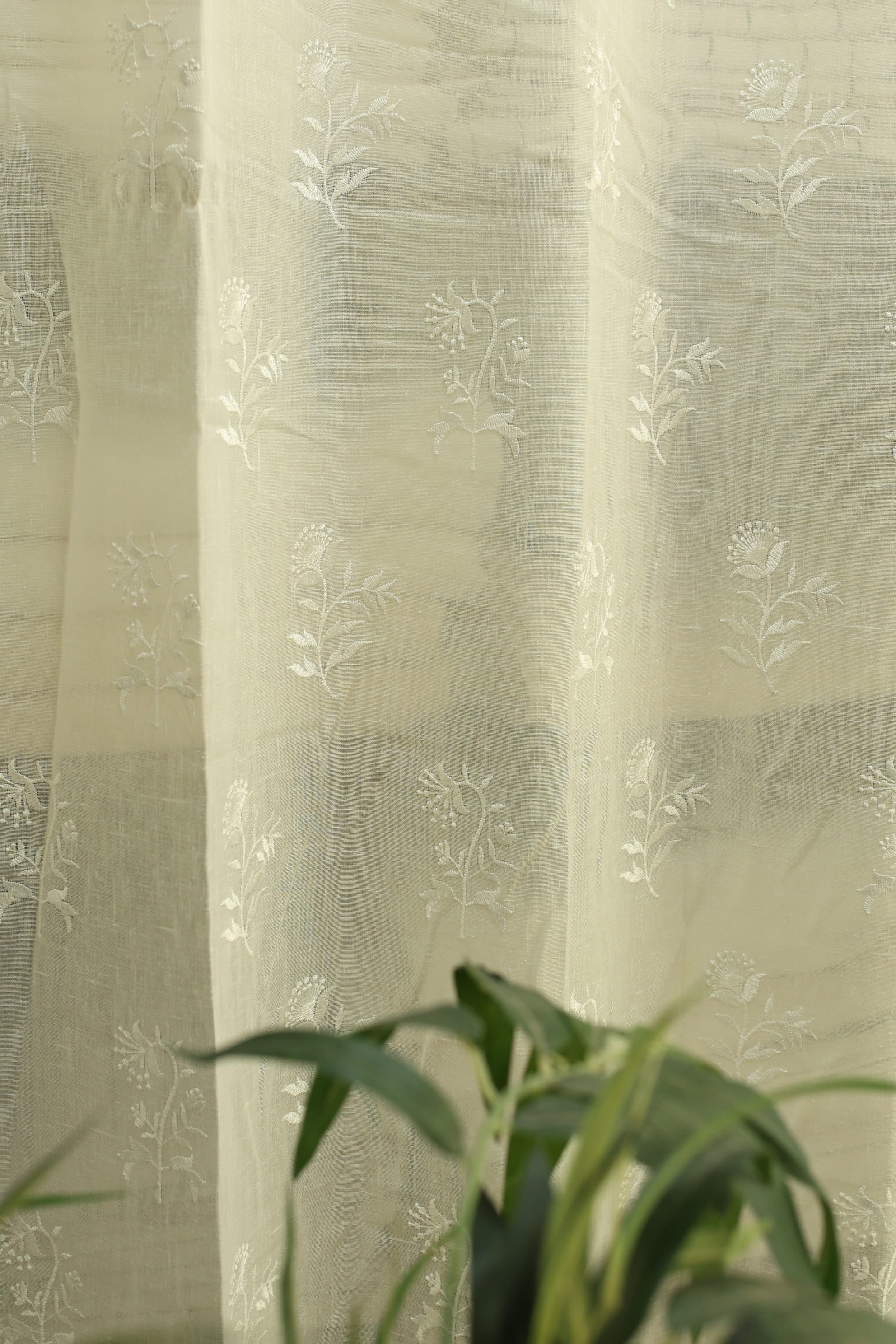 Curtains -Premium embroidered sheer curtain white colour (lightening difference )