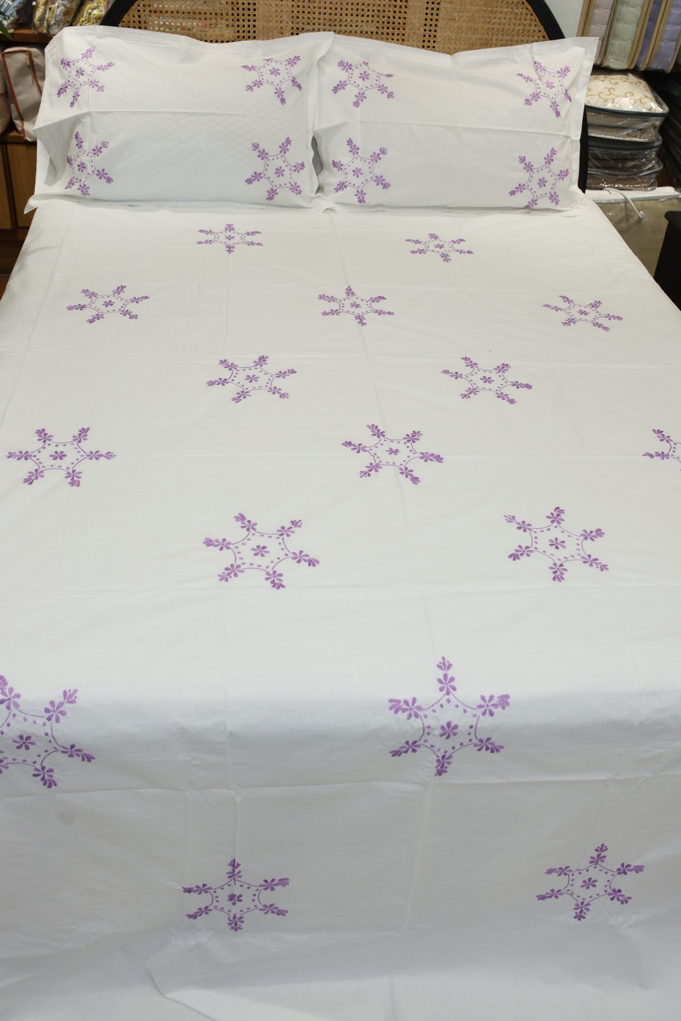 Premium Hand Embroidery Cotton King Size Bedsheet Set with 2 Pillow Covers HEK