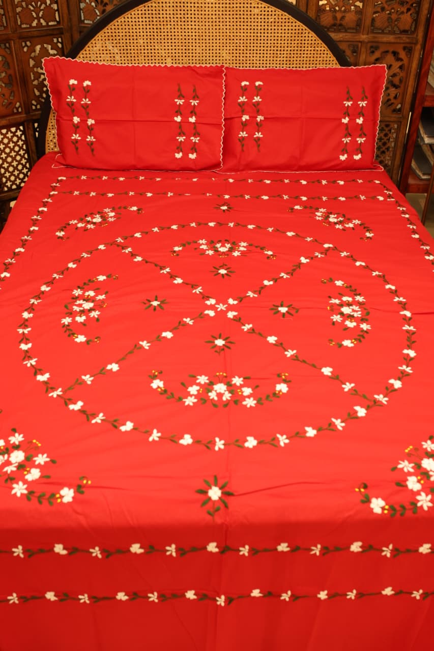 Bedsheets:Queen premium hand embroidered bedsheets HEQ