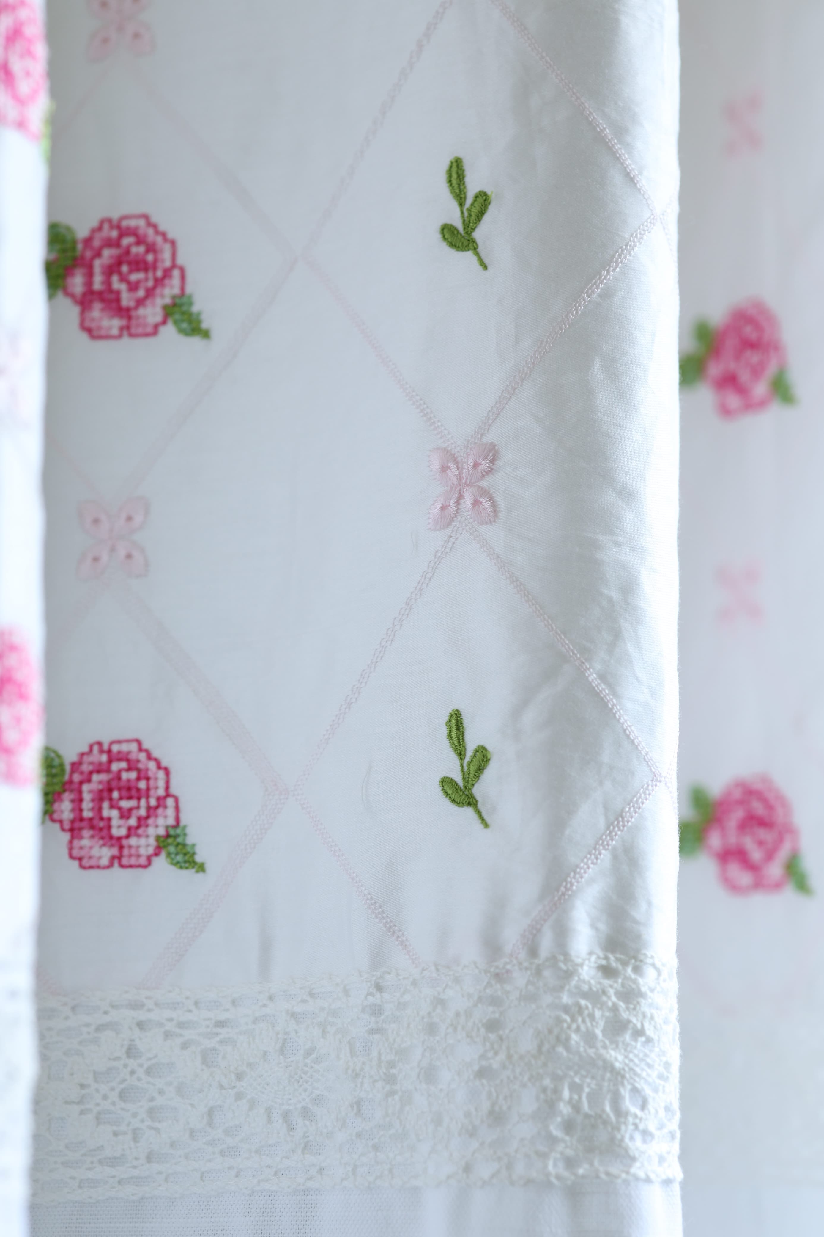 Curtains - Embroidery designer opaque curtains Butter rose White