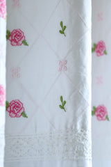 Curtains - Embroidery designer opaque curtains Butter rose White