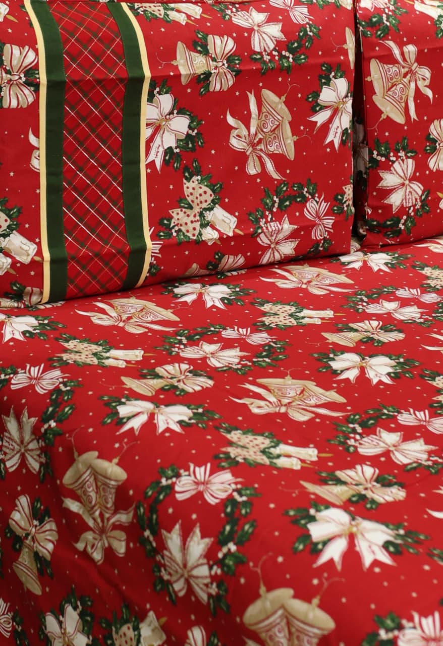 Bedsheets - Queen Premium check floral embroidery  bedsheet Xmas theme edition