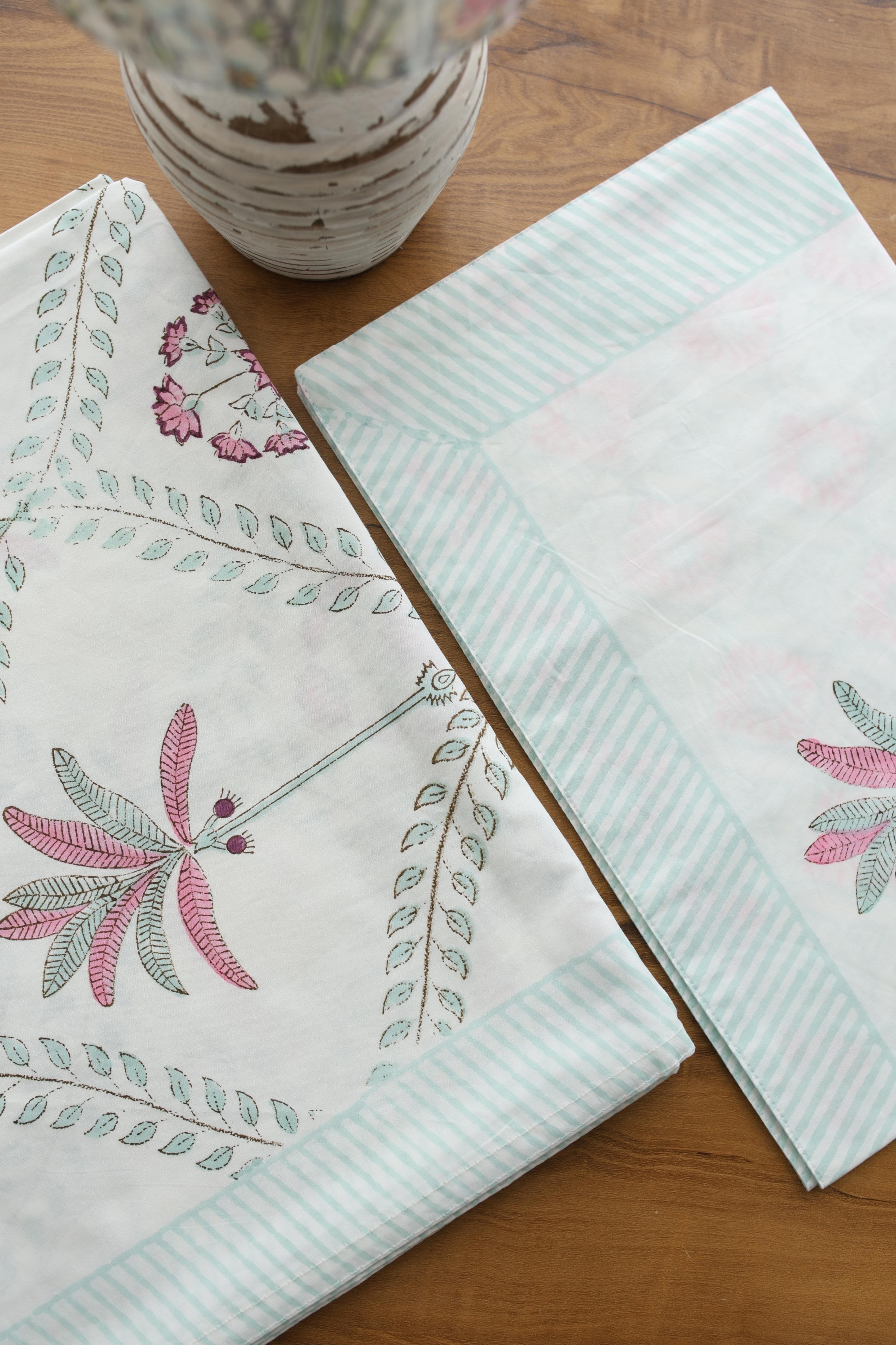 White Lilly Cotton Handblock Percale Single Bedsheet