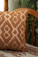 Rust Brown Geometric Tufted Cushion Cover