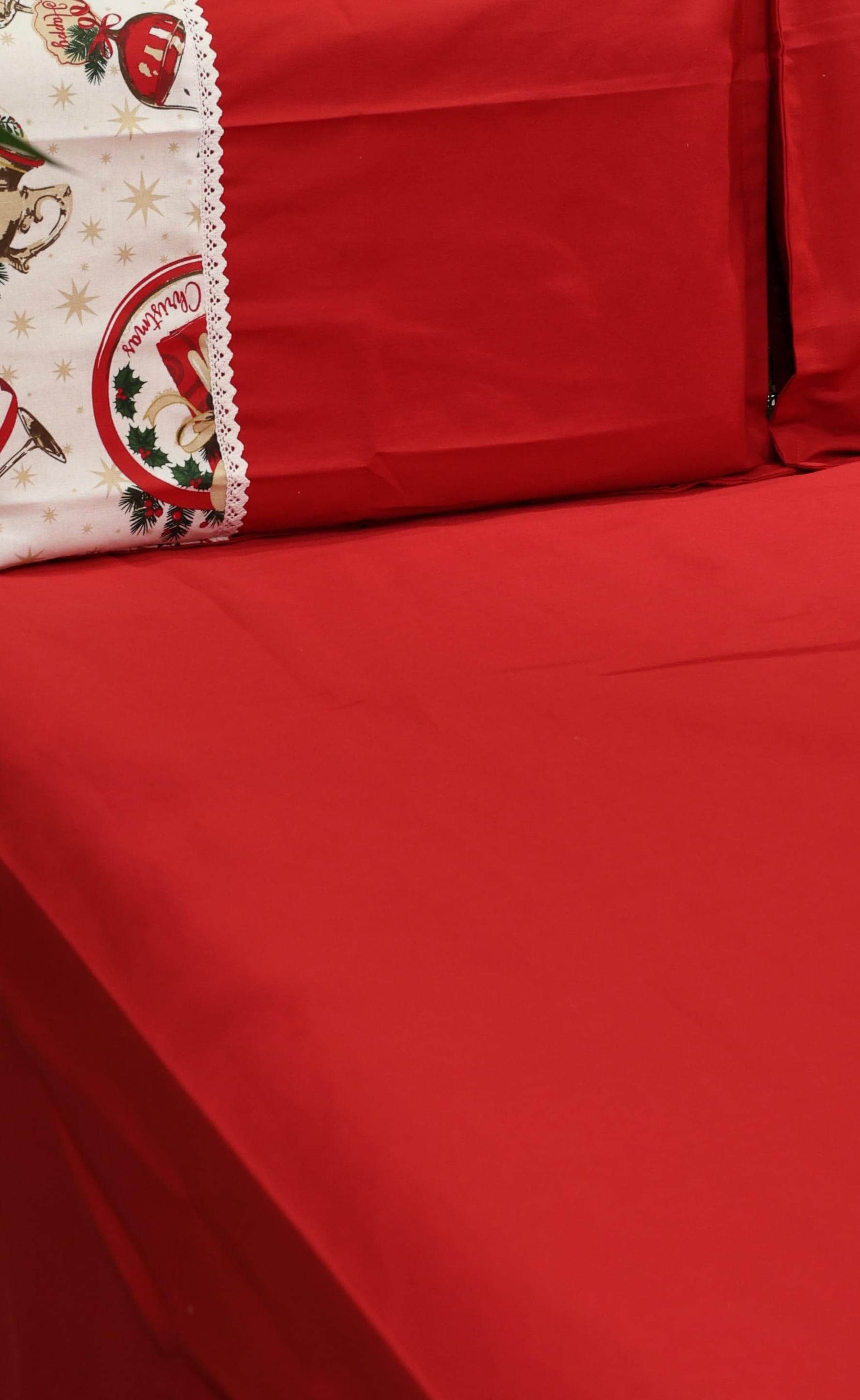 Bedsheets - Queen Premium check floral embroidery  bedsheet Xmas theme edition