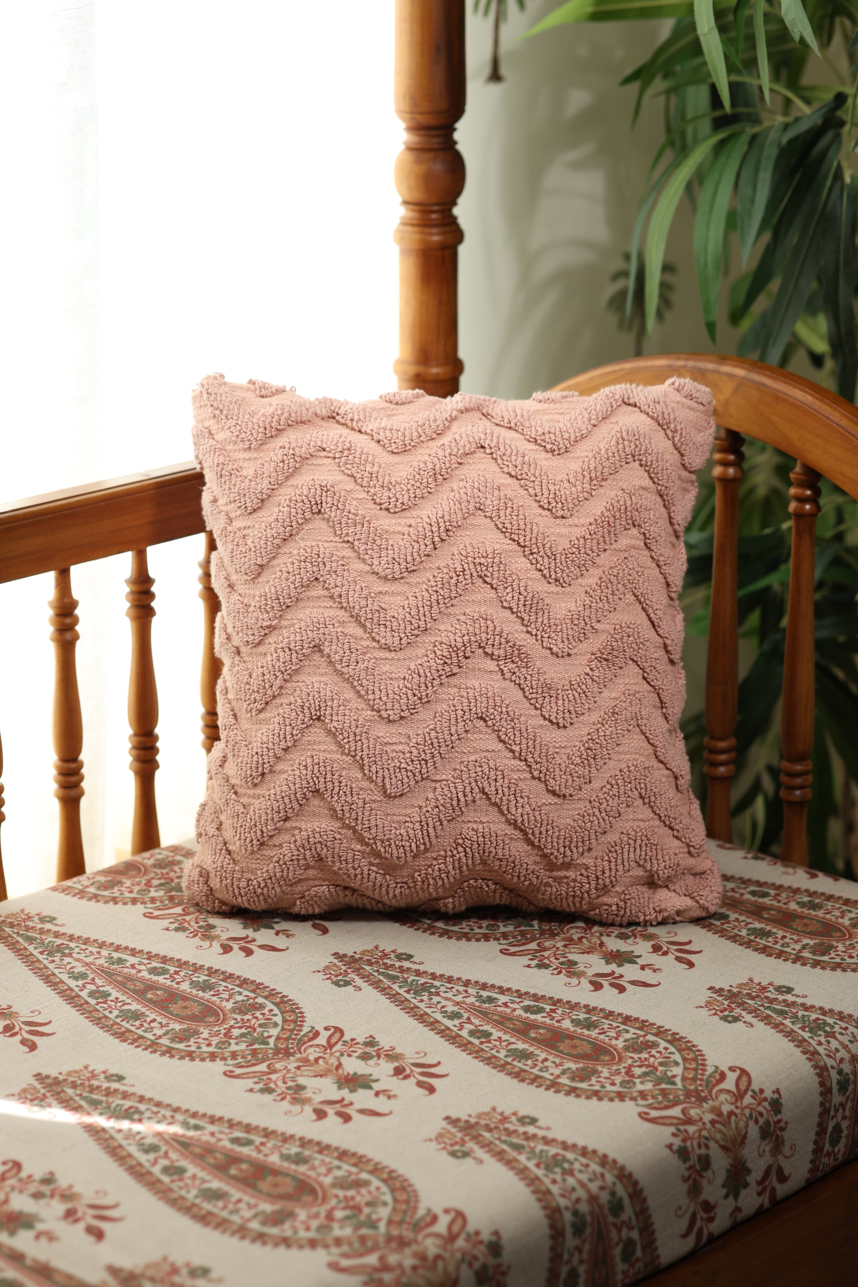 Dusty Pink Tufted Chevron Cushion Cover