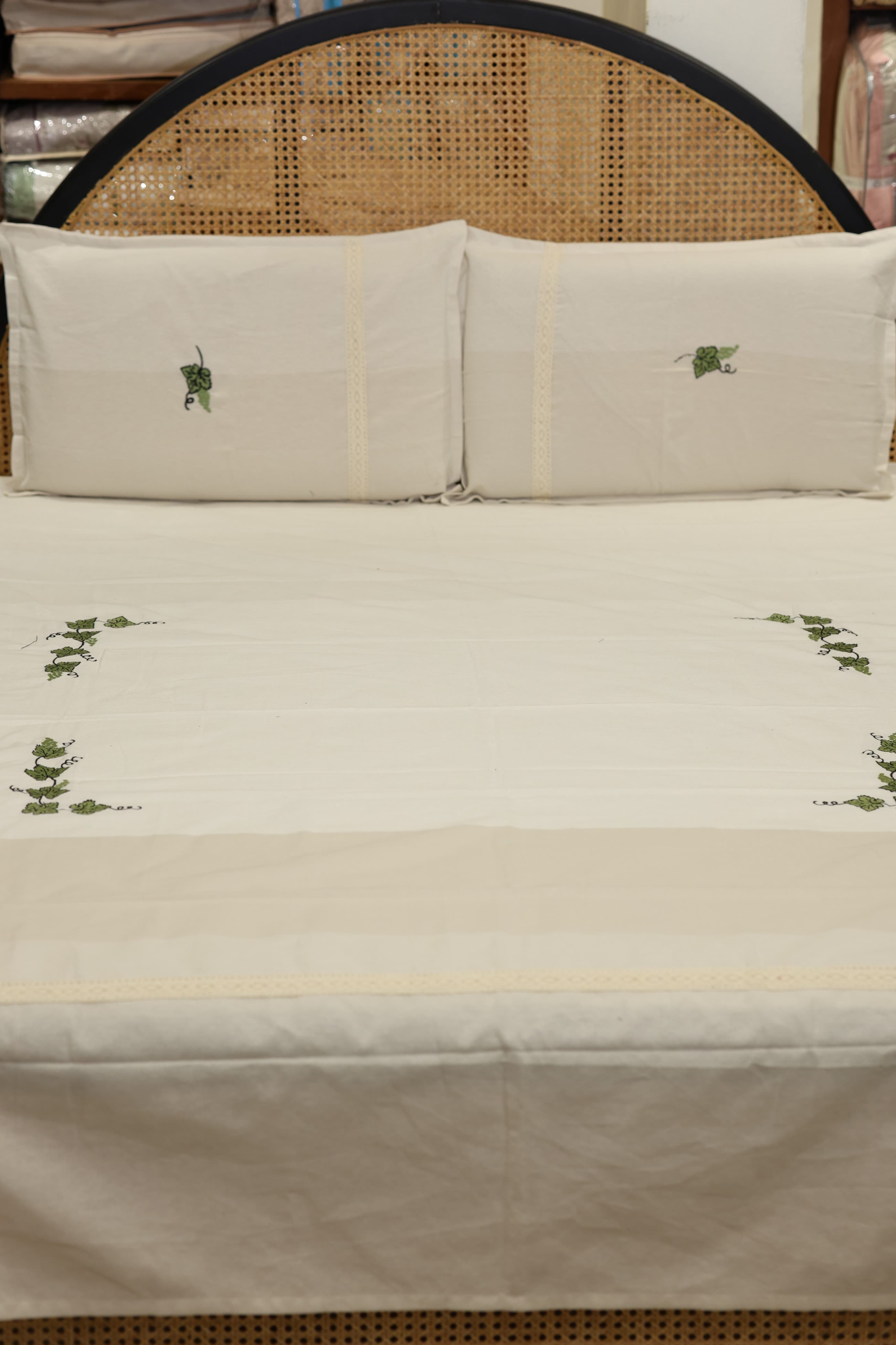 Vine Embroidery Cotton Double Bedsheet Set