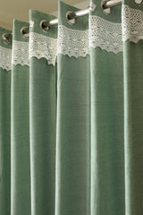 Green Woven Opaque Curtain with White Crochet Lace Border