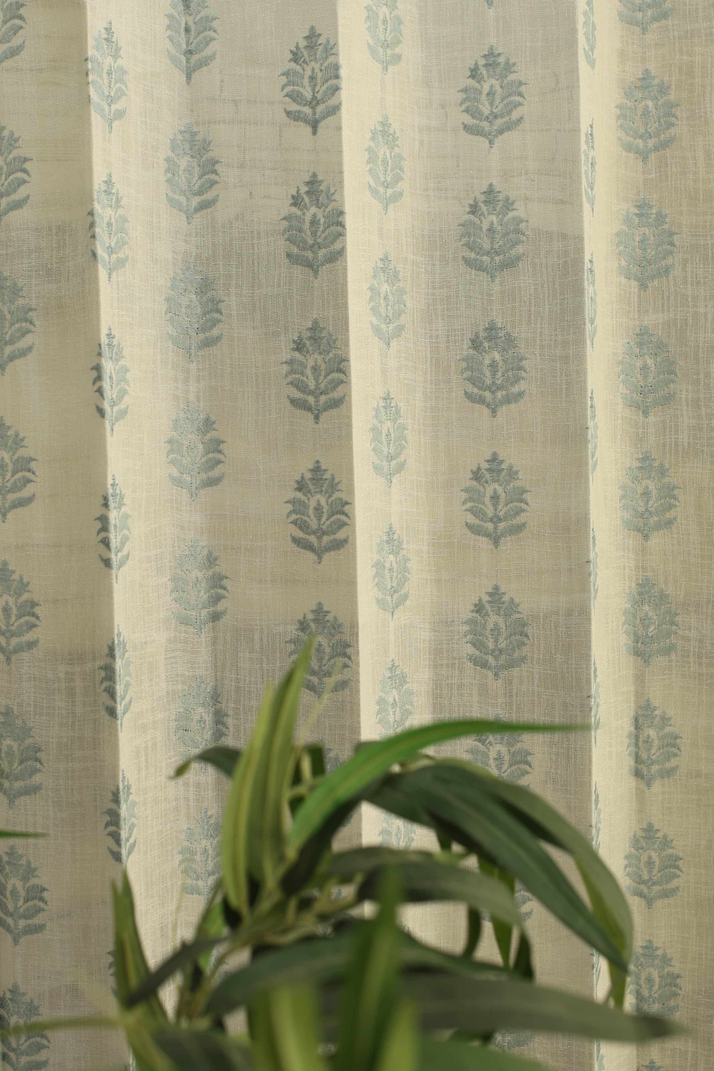 Curtains-Premium embroidered sheer curtains white base